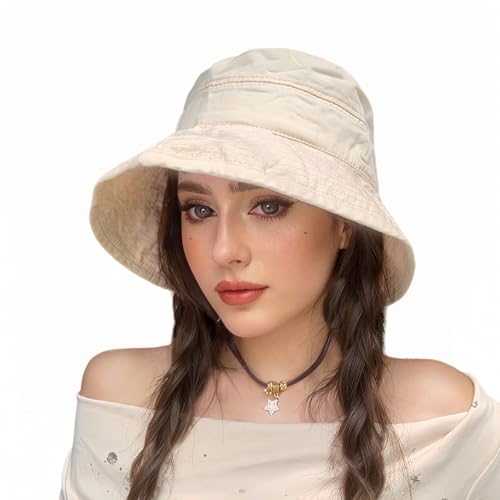 Bucket Hats for Women Washed Cotton Packable Summer Beach Sun Hats Mens Womens Bucket Hat for Travel Fishing Hat Beach Hat Beige