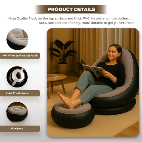 Inflatable Air Sofa Lounge –Air Couch Chair with Footstool for Indoor&Outdoor in Livingroom Bedroom Readingroom Office Balcony Garden - Image 4