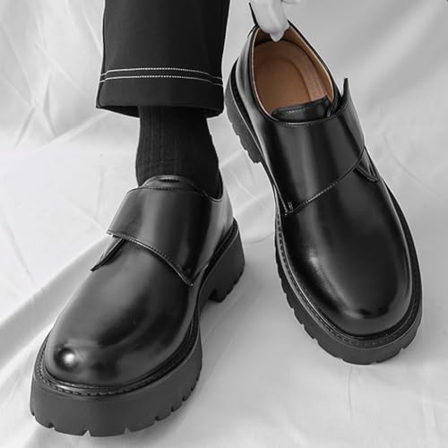 Men's Leather Slip-On Platform Loafers Luxury Round Toe Adjustable Hook and Loop Lug Sole Business Office Dress Shoes Daily Breathable Non-Slip Casual Shoes2