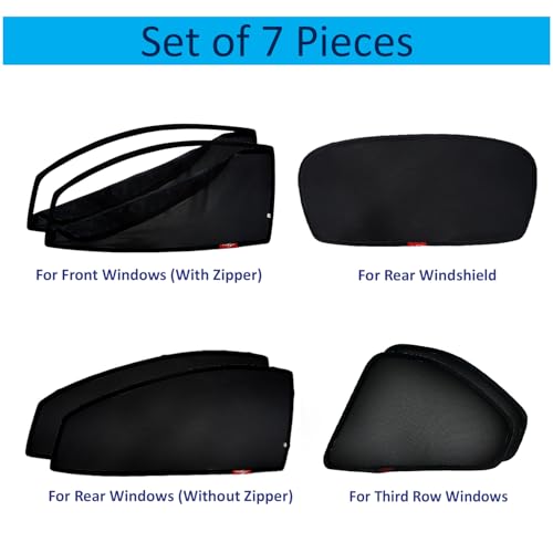 Image of Kingsway Accessories Car Side Window Sun Shade Zipper Magnetic with Rear Windshield Curtain Only Compatible with Toyota Fortuner Year 2025 Onwards All Model, Only Zipper in Front Window, Pack of 7