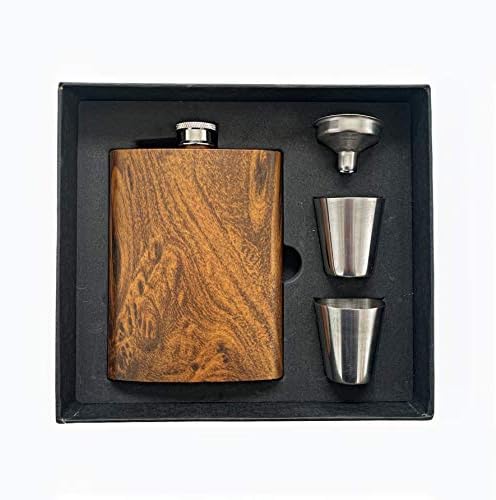 SoBoho 8oz Stainless Steel Maple Flask - Box Includes Flask, Funnel, and Shot Glasses - Perfect for Groomsmen Gifts, Groomsmen Proposal Box, Best Man Gifts for Wedding - Groomsmen Flask Set
