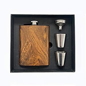 SoBoho 8oz Stainless Steel Maple Flask – Box Includes Flask, Funnel, and Shot Glasses – Perfect for Groomsmen Gifts…
