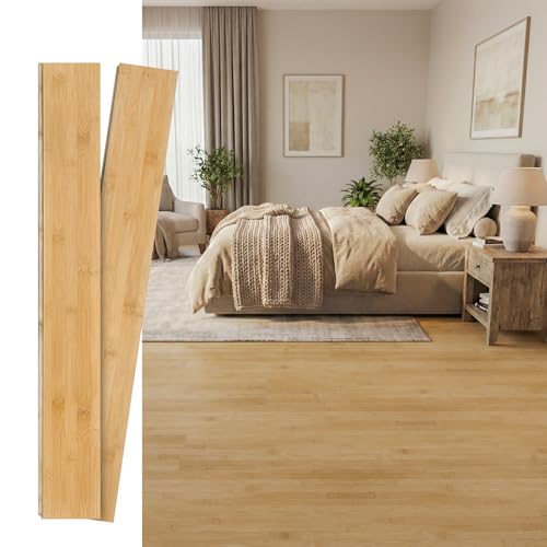 Jeedeson Solid Bamboo Flooring Planks, 40.15' L x 5.11' W x 0.6' T, Easy Tongue & Groove, Luxury...