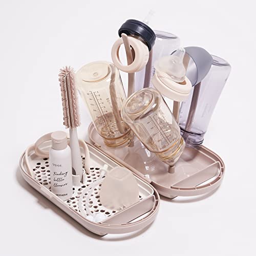 Mother-K Travel Baby Bottle Drying Rack Set, Including Bottle Brush And Travel Bottle, For Working Mom Or Camping With Baby (Cream Mocha) #TOP4