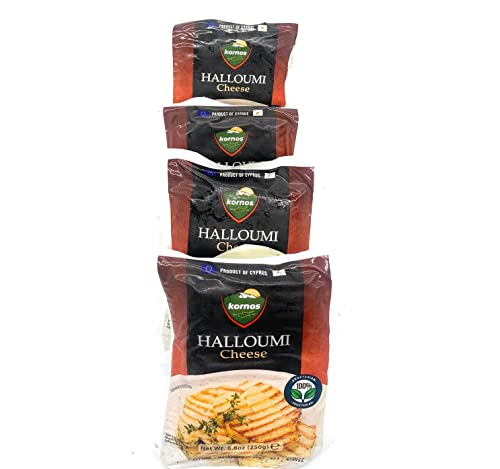 4 Pack - Kornos™ Authentic Cyprus Halloumi Cheese (Grilling Cheese) Cow, Sheep &amp; Goat's Milk (8.8 oz)