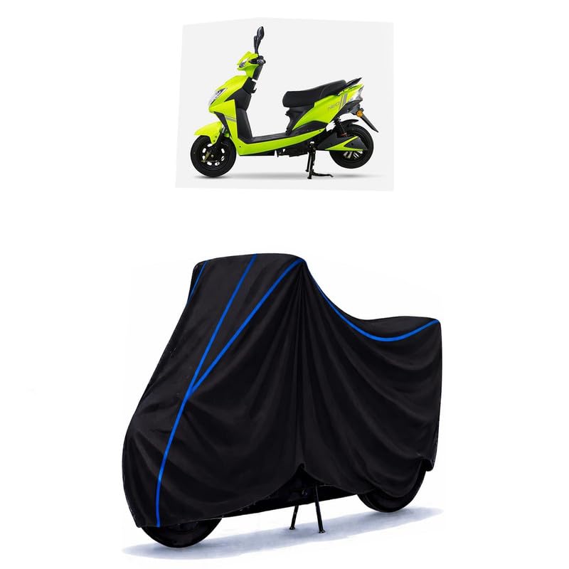 Image of Scooty Cover Water Resistant for Techo Raptor BS6 | Universal Scooter & Bike Cover | Heavy Duty UV Dust, Rain & Scratch Protection | Elastic Fit All Weather Indoor Outdoor | Black with Blue Piping