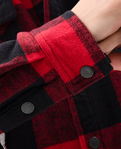 Image of ZENTHACE Men's Hooded Plaid Flannel Shirt Jacket Snap Button Flannel Hoodie with Hand Pockets (Heavyweight 10.6 Oz Fabric)