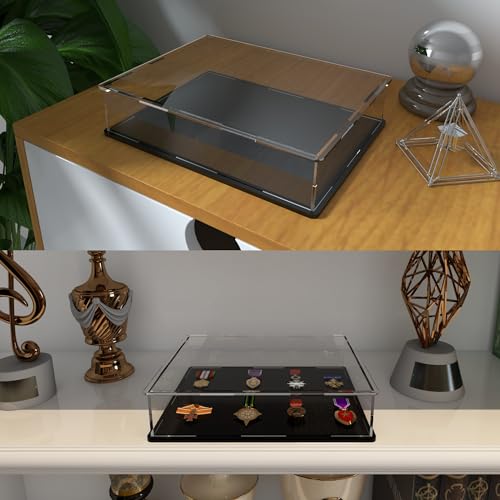 Image of Acrylic Display Case for Collectibles, Books and Medals, Clear Display Box with Thick Base and Lid for Protection and Displaying, 16x13x4-inch