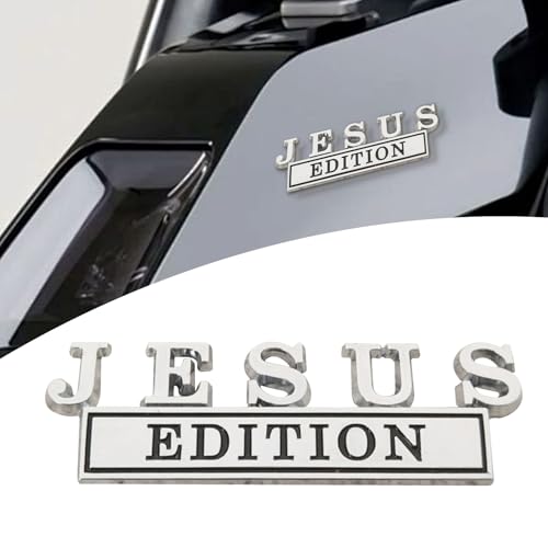 Image of 1pc 3D Raised Letter Jesus Edition Emblem Car Decal - Metal Sticker for Vehicles, Trucks, Motorcycles, SUV Door Tailgate Bumper Badge Auto Decoration (Silver and Black)