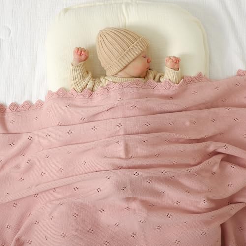 Image of mimixiong Cotton Baby Blanket Knitted Crochet Receiving Crib | Nursery Swaddling Blankets for Newborn Baby Boy Girl