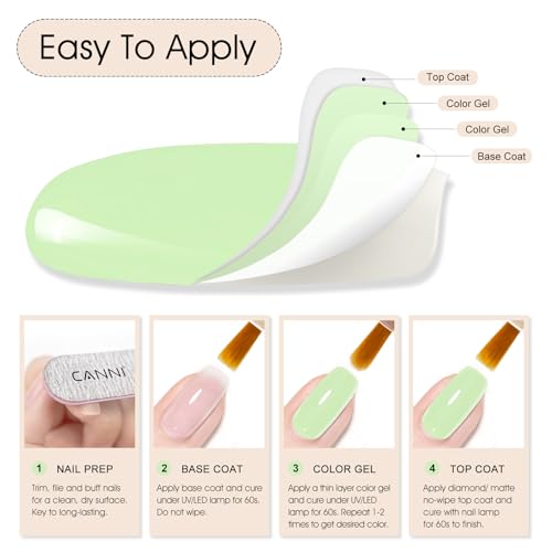 Image of CANNI 9ml Mint Green Gel Nail Polish, High Gloss UV LED Soak Off Gel