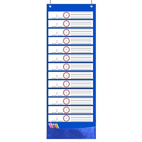 Scheduling Pocket Chart, Daily Schedule Pocket Charts with 14 Pockets, 18pcs Dry Erase Cards for Classroom, Preschool, Homeschool and Softball Team(13x35.5inch)