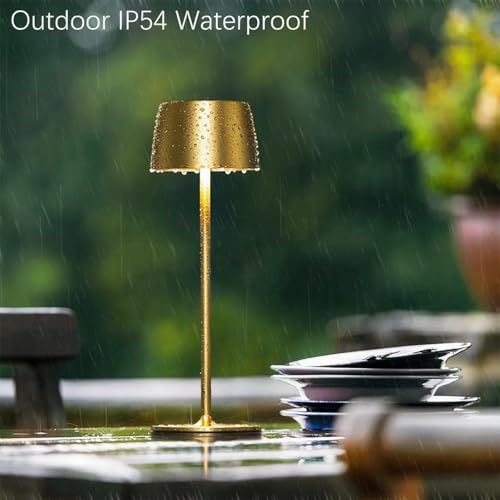 Rechargeable Cordless Table Lamp - 5000mAh Battery IP54 USB-C LED Touch Dimming for Dining/Patio/Camping/Bedside Portable Indoor Outdoor Lighting (2 Pack Gold)