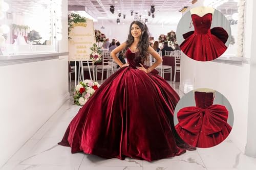Puffy Velvet Quinceanera Dresses Ball Gown Off Shoulder Sweet 16 Dresses Beaded Sparkly Sweetheart Evening Gown3