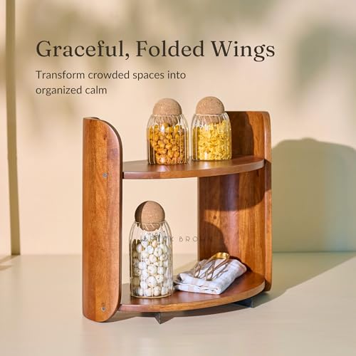 Image of Brick Brown Premium Wing Organizer | Wooden Spice Rack | 2-Tier Kitchen Shelf Countertop Spice Storage Holder | Kitchen Pantry Cabinet Organizer Cupboard for Spice Bottles, Jars (17.3X9.5X15.7 Inch)