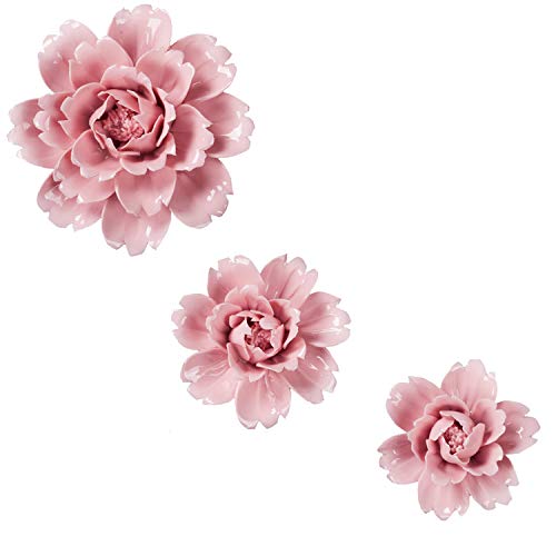 Insiswiner Ceramic Flowers Handcrafted Sculpture Home Hanging Wall Decor For Living Room Bedroom Pink Peony (3Pack) #TOP9