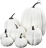 7PCs Artificial Pumpkins Fake Pumpkins Fall Decor,Faux Pumpkins Bulk Plastic Pumpkins for Decorating,White Foam Pumpkins for Fall Thanksgiving Halloween Decorations Harvest Orange Pumpkins (A/7PC)