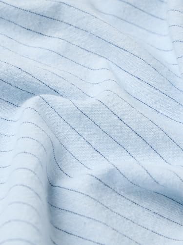 Image of The Souled Store Cotton Linen: High Tide Women and Girls Full Sleeves Spread Collar Light Blue Striped Cotton Linen Blend Regular Fit Lightweight All-Season Shirt