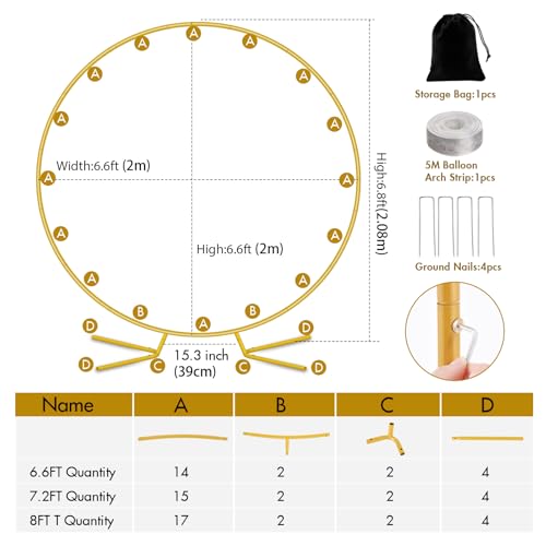 Image of Nisoger 6.6FT Round Backdrop Stand, Circle Gold Balloon Wedding Arch Frame | Metal Wedding Backdrop With Storage Bag For Valentines Day Parties, Baby Shower, Ceremony and Graduation Decorations