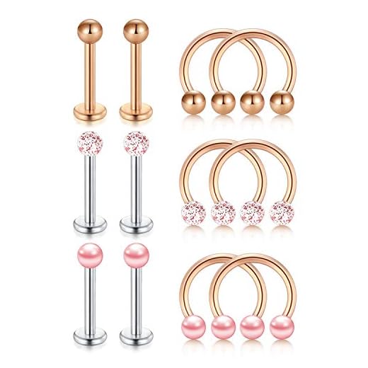12 st Helix brosk tragus örhängen studs ring ringar 16 g kirurgiskt stål 8 mm barer piercing smycken e rostfritt stål, colore: 16g 8mm Rose Gold, cod. NAC03-088RG