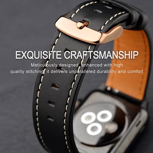 Image of ANNEFIT 21mm Watch Band with Rose Gold Buckle, Quick Release Genuine Leather Replacement Strap (Black)