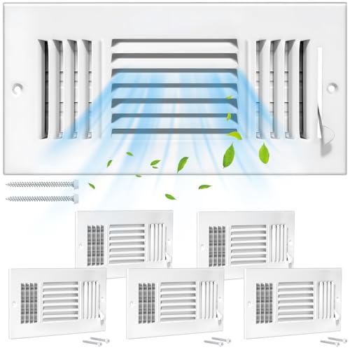 DGB 6 Pcs 10x4 Inch Air Vent Covers - 3-Way Solid Metal Wall & Ceiling Register Return Air Vent (White Interior Size 10 x 4)