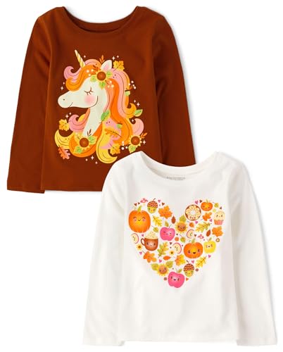 The Children's Place Baby-Girls and Toddler All Holidays Long Sleeve Graphic T-Shirts,Multipacks Harvest Unicorn/Harvest Unicorn 2-Pack 18-24MONTH