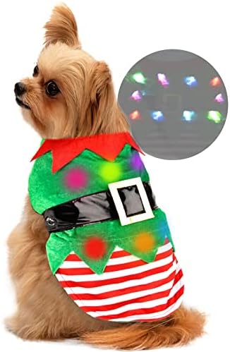 Sebaoyu Christmas Dog Dresses New Year Winter Pet Puppy Sweater with Color Light Warm Cat Christmas Clothes Costume Outfit Xmas Doggy Cosplay Apparel Party Clothing for Small Medium Dogs (Small)