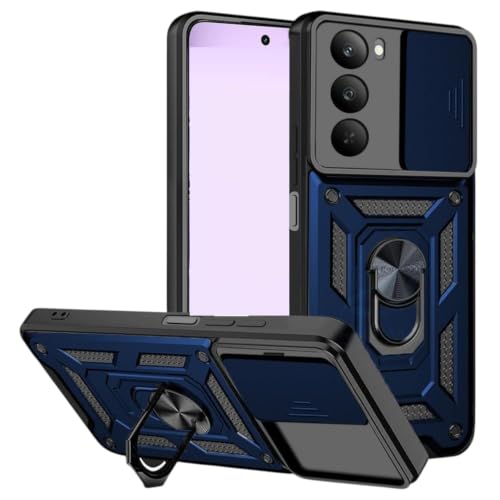 Image of SPAZY CASE Realme Narzo 80 Lite /Narzo 80x / Realme P3x / Realme 14x Back Cover | Heavy Duty Hybrid Case with 360 Degree Rotating Finger Ring Holder + Slider Shutter Camera Protection Case - Blue