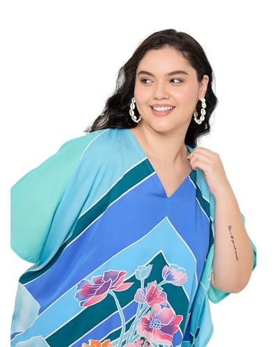 Image of Gypsie Blu Women Plus Size Kaftan Dress Beach Cover Up Maxi Dresses for Women, V-Neck Kimono Sleeve 1X-3X