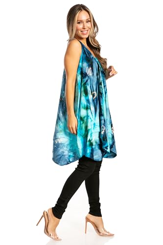 Image of Sakkas Artemi Women's Casual Short Tie-dye Sleeveless Loose Tank Dress Cover-up