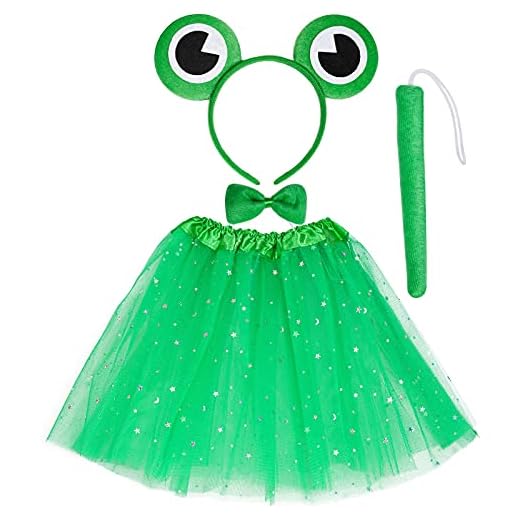 Dxhycc Frog Costume Tutu Set Animal Fancy Dress Costume Kit Frog Ear Headband Bow Tie Tail for Girls Halloween Cosplay Party Dress Up