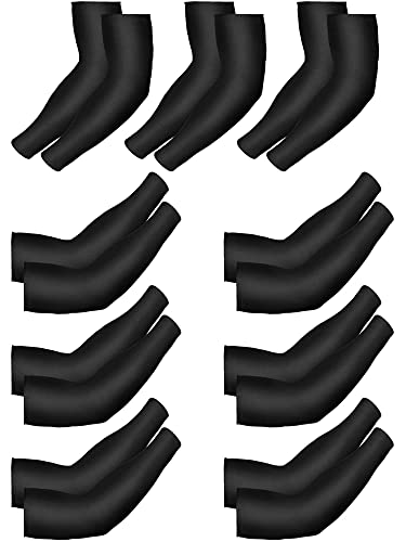Bememo 9 Pairs UV Protection Sleeves Cooling Sleeves Long Arm Covers Arm Sleeves for Men and Women (Black)