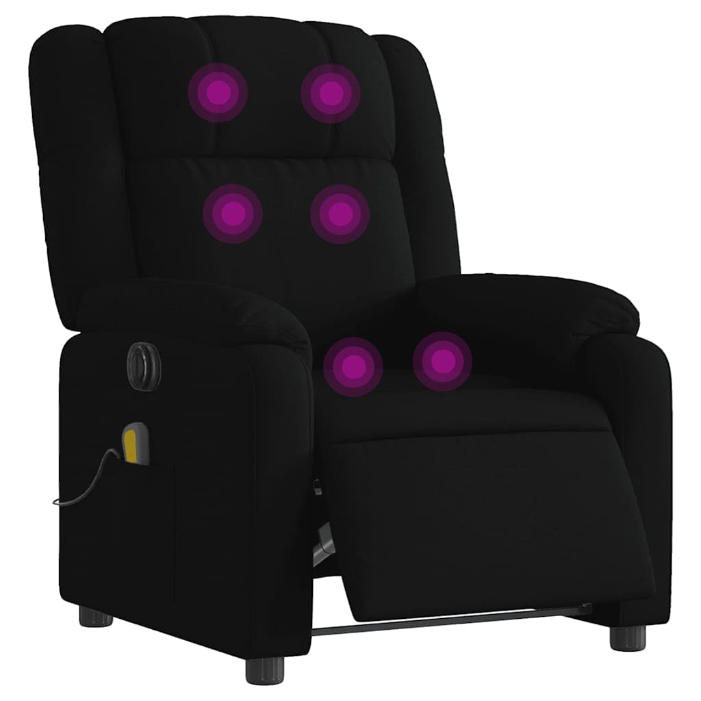 Elektrischer Massagesessel Schwarz Stoff Relaxsessel mit Liegefunktion 135 Grad, Vibrationsmassage, Seitentasche, Stabiler Rahmen für Wohnzimmer und Büro, komfortabel und langlebig