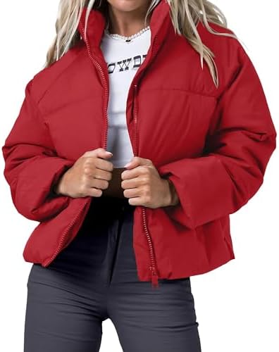 URMOSS Women's Winter Cropped Puffer Jacket 2023 Long Sleeve Lightweight Zip Short Jacket Coat with Pockets