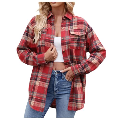 Hemdbluse Damen Kariert Flanell Langarm - Hemd Kariertes Baumwolle Freizeithemd Bluse Langarm Regular Fit Flanellhemden