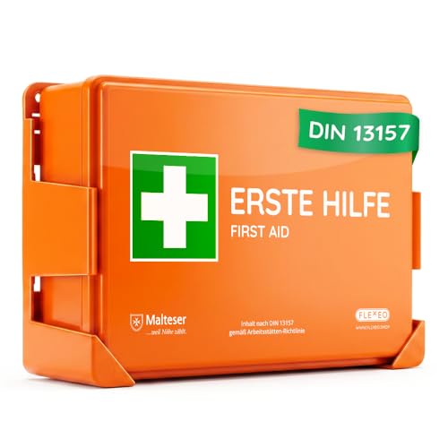FLEXEO Verbandkasten C nach aktueller DIN 13157 | mit Wandhalterung/Wandmontage | Betriebsverbandkasten/Erste-Hilfe-Kasten für Betriebe, Büro & Baustelle gemäß ASR | orange FLEXEO Verbandkasten C nach aktueller DIN 13157 | mit Wandhalterung/Wandmontage | Betriebsverbandkasten/Erste-Hilfe-Kasten für Betriebe, Büro & Baustelle gemäß ASR | orange