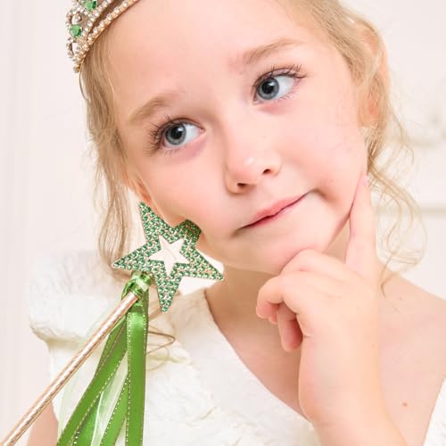 Lovelyshop Baguette Magique de fée en métal doré et Cristal Vert avec Ruban pour Fille Halloween Carnaval Mascarade – vue 2