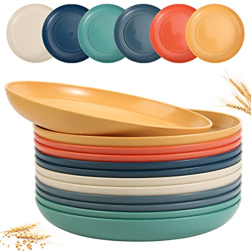 Sgaofiee 12 Pack 9 Inch Lightweight Wheat Straw Plates, Microwave And Dishwasher Safe Bpa Free And Healthy Wheat Straw Plates, Unbreakable Deep Dinner Plates #TOP13
