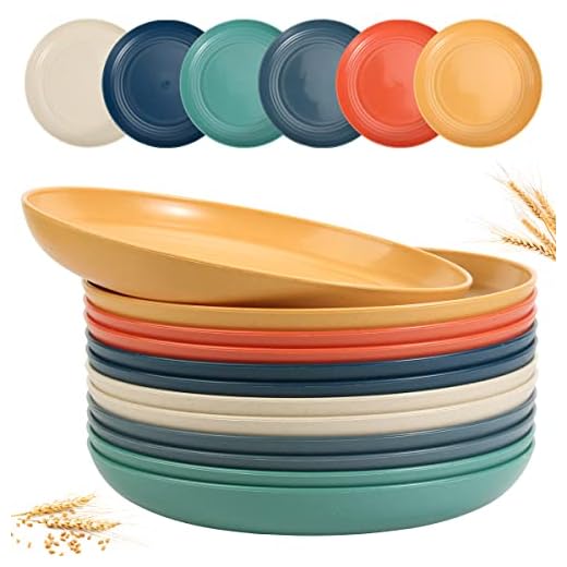SGAOFIEE 12 PACK 9 Inch Lightweight Wheat Straw Plates, Microwave and Dishwasher Safe BPA Free and Healthy Wheat Straw Plates, Unbreakable Deep Dinner Plates