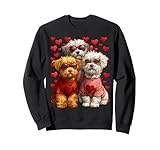 Occhiali da sole maltesi stravaganti con cuore, design grafico commovente che mescola la stagione dell'amore, carineria e dolcezza per San Valentino o anniversari. Illustrazione romantica di cani per fidanzata, fidanzato, marito o moglie con vibrazioni romantiche.