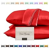 Elegant Comfort Silky and Luxurious 2-Piece Satin Pillowcase Set for Healthier Skin and Hair, Hidden Zipper Closure and Beautifully Packaged, Satin Pillowcase Set, King, Red