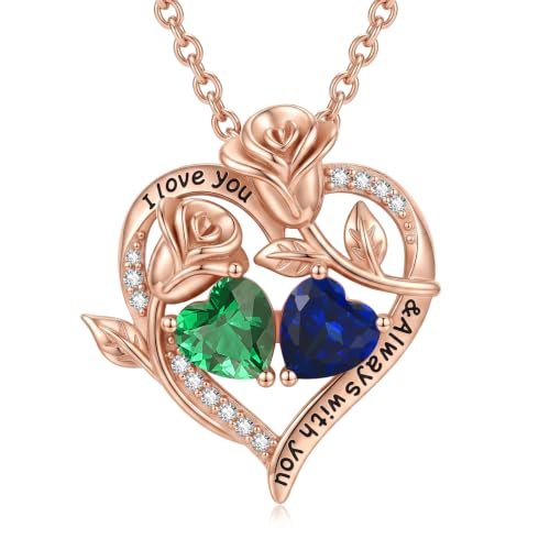 Liorabelle Rose Gold Plated Birthstone Necklace for Women Heart May Sep