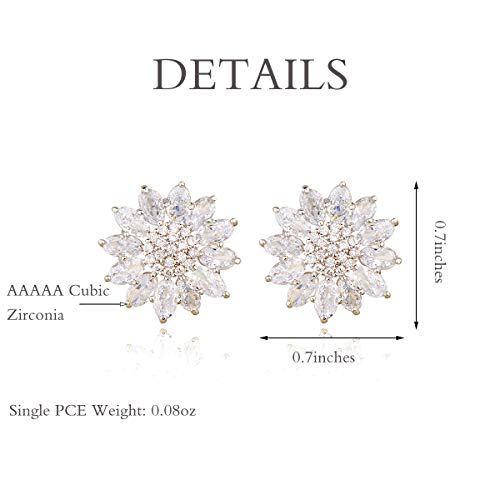 Crystal Flower Burst Stud Earirings - Big Sterling Silver CZ Cubic Zirconia Rhinestone Daisy Sunflower Floral Cluster Studs Bridal Wedding Party Prom Costume Jewelry for Bride Bridesmaids Women Birthstone Birthday Gift3