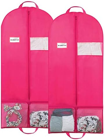 MASKEYON 51" Garment Bags with Zipper Pocket for Dance Costume,Wedding Gown,Suit,Garment Bags for Travel and Storage(Pack of 2, Pink)