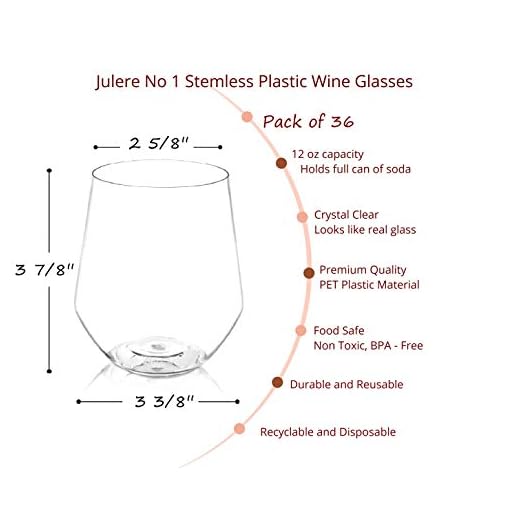 Julere Stemless Plastic Wine Glasses - 36 Piece Set Unbreakable Wine Glasses - 12 oz Crystal Clear Disposable Plastic Wine Glass – Reusable Elegant Wine Cups – Shatterproof Ideal for Parties