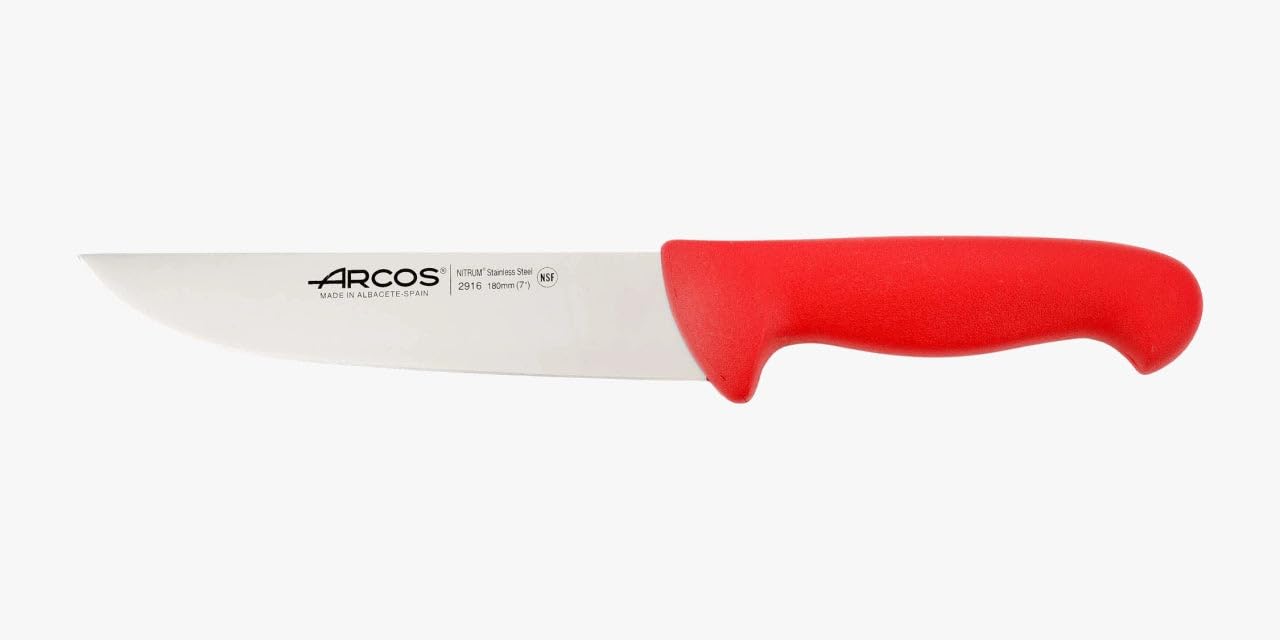 Arcos Coltello da Macellaio in Acciaio Inossidabile Nitrum – Ideale per Carne, Manico in Polipropilene, Sistema di Identificazione Colore per Uso Prolungato e Pesante – Rosso, Serie 2900
