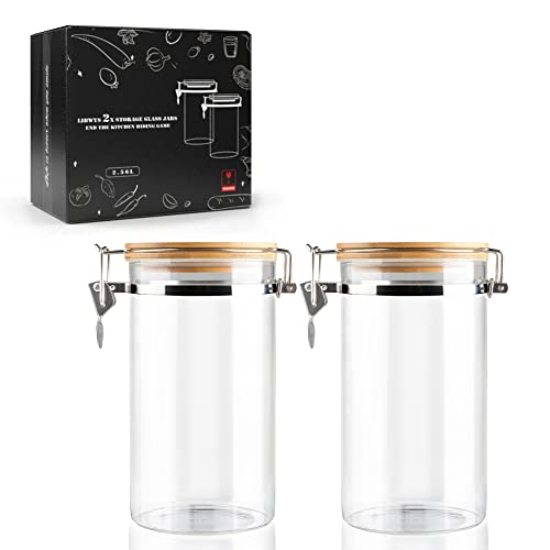 Lot de 2 boîtes à café étanches à l'air 2,5 l avec bouchon à étrier - Bocaux de rangement étanches aux arômes avec couvercle en bambou et verre borosilicate renforcé Cover