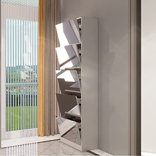 Organizedlife Mirror Shoe Cabinet, Wooden Shoe Organizer With 5 Tier, Full Length Mirror Shoe Rack,Shoe Cabinet For Entryway #TOP5