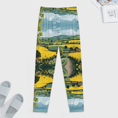 Spring Landscape In Countryside Men's Pajama Bottoms Sleep Lounge Soft Comfy Pants Sleepwear4